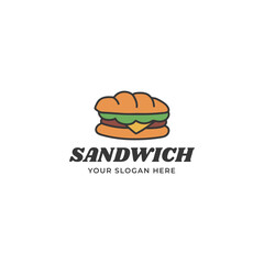 sandwich vector logo template or homemade sandwich logo illustration. Sandwich shop logo design template 