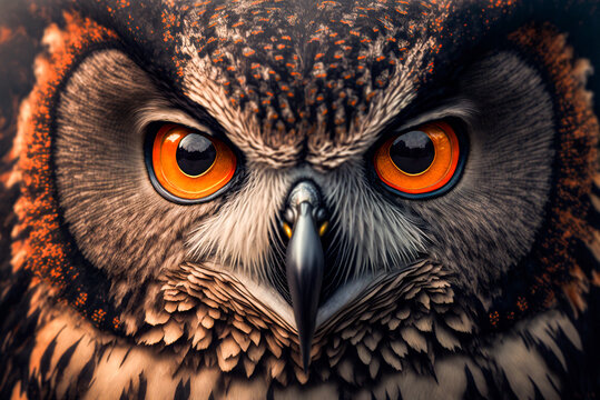 Owl headshot with closeup offace. Generative AI