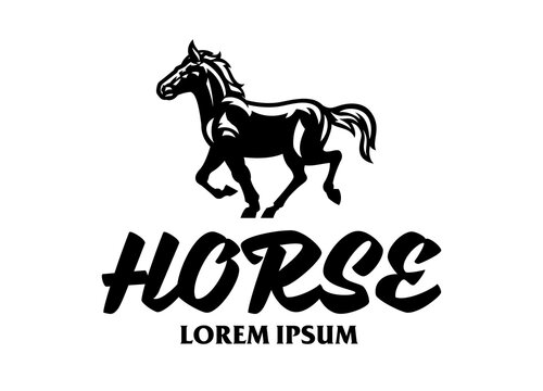 Black and White Horse Running Logo