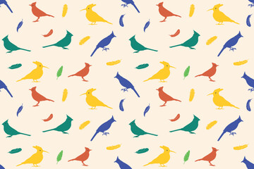 Seamless vector pattern of birds. Background with birds and feathers Beautiful soft modern background