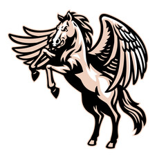 Standing Winged White Horse Mascot logo