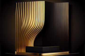 Empty black and gold Podium for advertising and mock-up for your commercial. generative ai