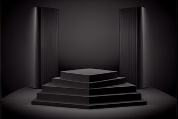 Empty black Podium for advertising and mock-up for your commercial. generative ai