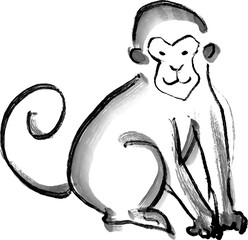 Watercolor Chinese ink paint art Chinese zodiac sign monkey