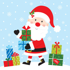 christmas greeting card santa claus and christmas gifts