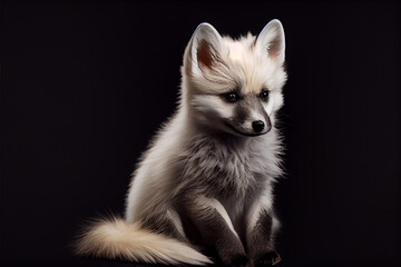 Obraz premium Portrait of a canadian marble fox puppy on a black background. generative ai