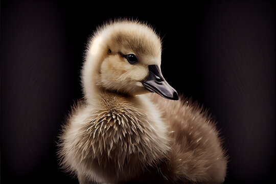Portrait of  a baby canada goose on a black background. generative ai