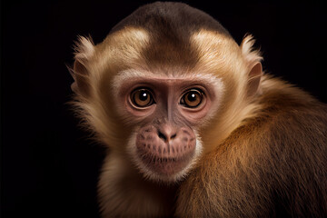 Portrait of  a capuchin monkey on a black background. generative ai