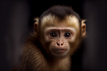 Portrait of  a capuchin monkey on a black background. generative ai