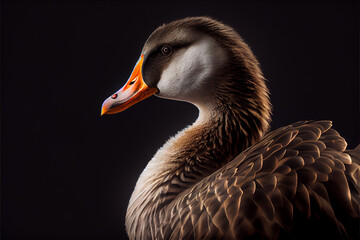 Portrait of  a goose on a black background. generative ai