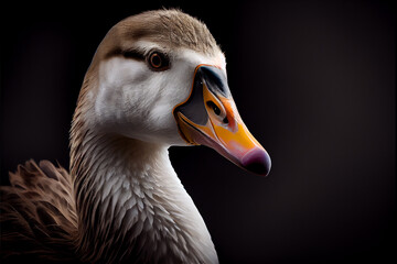 Portrait of  a goose on a black background. generative ai