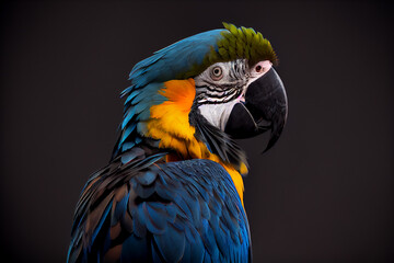 Portrait of  a macaw on a black background. generative ai