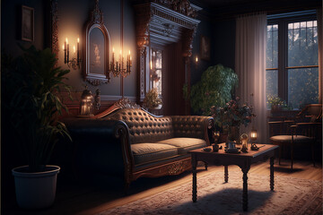 Fototapeta na wymiar design living room victorian style. Generative AI