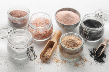 Obraz na płótnie Canvas Jars with assorted speciality salt