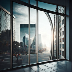 Futuristic Window Glass Modern Town Generative AI
