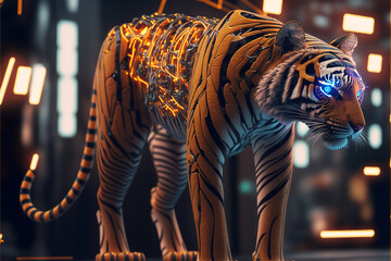 Fototapeta na wymiar tiger cyborg sci-fi futuristic. Generative AI