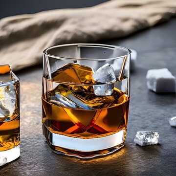 A glass of whiskey on the rocks with ice cubes3, Generative AI