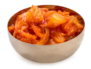 Kimchi Or fermented vegetables Korean side dish, Fermented vegetables Korean Traditional food on cup isolate on white with clipping path.