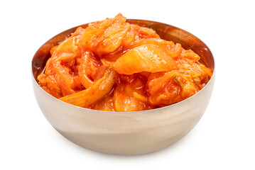 Kimchi Or fermented vegetables Korean side dish, Fermented vegetables Korean Traditional food on cup isolate on white with clipping path.