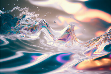 Fototapeta na wymiar 抽象的で波打つ水をイメージした美しい光の背景のイラスト, Generative AI