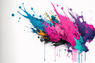 Splash of Color Blue and Pink Paint Drips on White Background. Ai generated