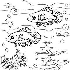 design aqua fish outline coloring page for kid