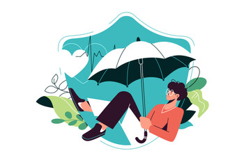 Character holding umbrella, insurance concept