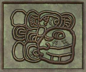 Glyphs- symbol hieroglyphic mayan. Coinage on metal- 3d illustration