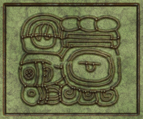 Glyphs- symbol hieroglyphic mayan. Coinage on metal- 3d illustration