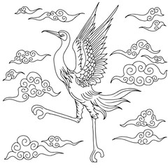design asian stork outline line art
