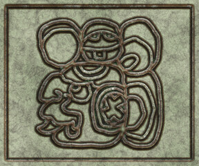 Glyphs- symbol hieroglyphic mayan. Coinage on metal- 3d illustration