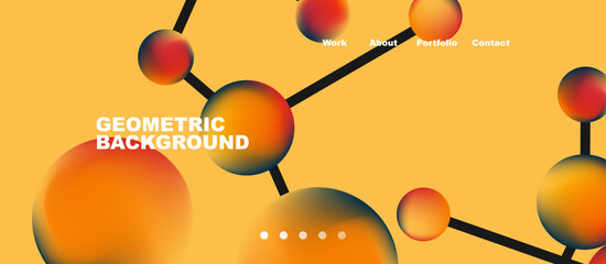 Line points connections geometric landing page background. Fluid circles and spheres with liquid gradients. Vector Illustration For Wallpaper, Banner, Background, Card, Book Illustration, landing page