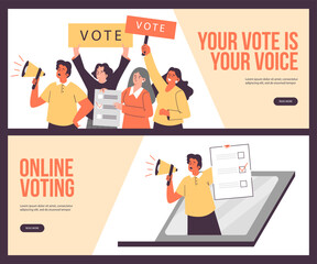 Flyers or banners for voting and election campaign, flat vector illustration.