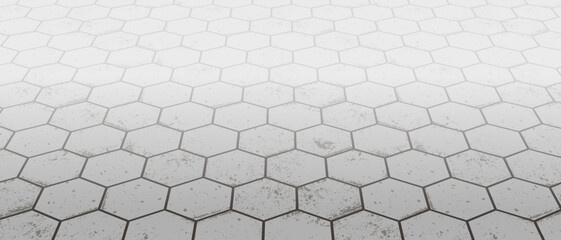 Vanishing perspective concrete honeycomb block floor pavement vector background with texture. Tile surface. City street road or walkway with grid stone pattern. Patio exterior. Panoramic landscape