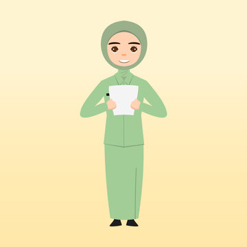 Young Muslim women wearing trendy clothes and hijab. muslim hijab fashionable girls. Female characters using hijab and muslim clothes. Flat cartoon vector illustration.