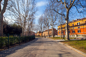 Montagnola Park on a hillside in the city historic center of Bologna, Italy.