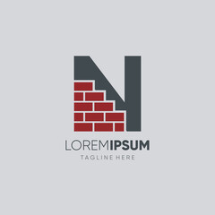 Letter N Brick Logo Design Vector Icon Graphic Emblem Illustration