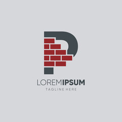 Letter P Brick Logo Design Vector Icon Graphic Emblem Illustration