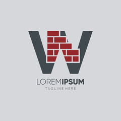 Letter W Brick Logo Design Vector Icon Graphic Emblem Illustration