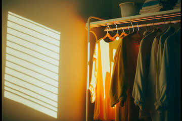夕陽が差し込む部屋のクローゼットの服, Generative AI