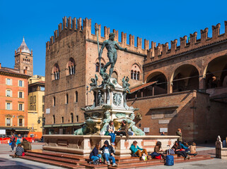 The Neptune Fountain in Piazza del Nettuno. Bologna, Italy © muratart