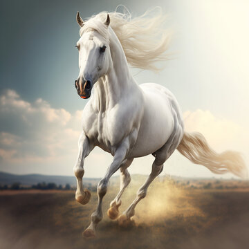 White horse running created with Generative AI Technology © Andrew