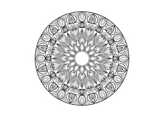 Black and white abstract pattern with leaves and flowers. Coloring book. Mandala.