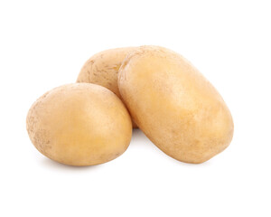 Tasty fresh organic potatoes on white background