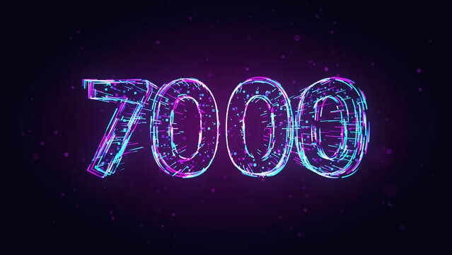 Futuristic Purple Blue Shiny Number 7000 3d Lines Effect And Square Dots Particles On Dark Purple Glitter Dust Background
