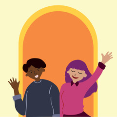 Hand Drawn Illustration of People with Happy Face