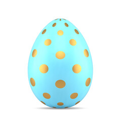 Art Easter egg blue ornamental polka dot golden decor design realistic 3d icon vector illustration