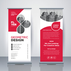 Geometric Business Roll Up. Standee Design. Banner Template. Presentation and Brochure. Modern Geometric x-banner and flag-banner advertising. Vector illustration.