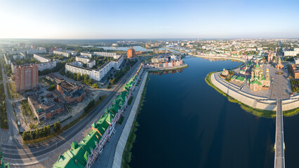 Fototapeta na wymiar Yoshkar-Ola, Russia. Panorama of the city center in the morning. Aerial view