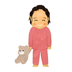 Girl in pajamas with stuffed toy 02